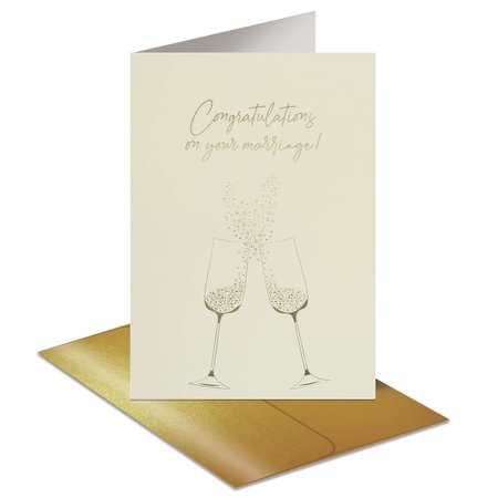 BETTER OFFICE PRODUCTS Wedding Congratulations Card W/Gold Shimmer Env, 5in. x 7in. Metallic Gold Foil, High Gloss, 1 Pc 64635